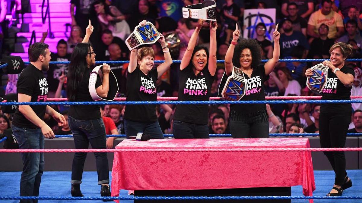 During SmackDown Live on Tuesday, Oct. 4 on USA Network, General Manager Daniel Bryan and Susan G. Komen honored five heroic women, Teresa Blanco, Wendy Morihiro, Sandra Lopez, Wendy Shurelds and Merrilee Neal, who took action in the “More Than Pink” movement and the fight against breast cancer.