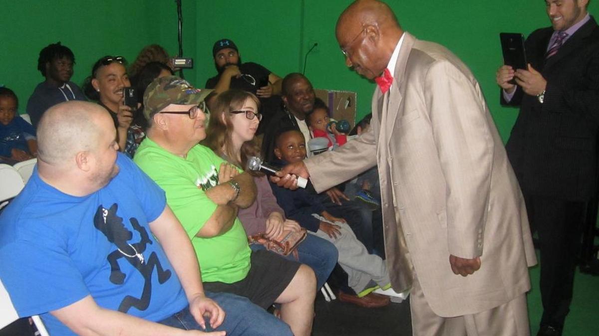 WWE Hall of Fame (2017) inductee Teddy Long talking to fans during a Facebook Live segment at the People’s Show of Fighting Evolution Wrestling at the FEW Training Station in Miami Gardens. Your Facebook Live Host Blake Chadwick.