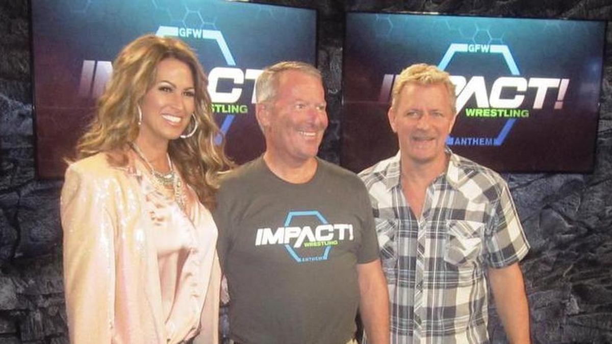 Jeff and Karen Jarrett with Orlando Mayor Buddy Dyer during Impact Wrestling tapings for Pop TV at Universal Studios Florida in Orlando. The Jarretts returned to running Global Force Wrestling on Wednesday, Dec. 27 as part of the 20th annual Franklin American Mortgage Music City Bowl in Nashville.