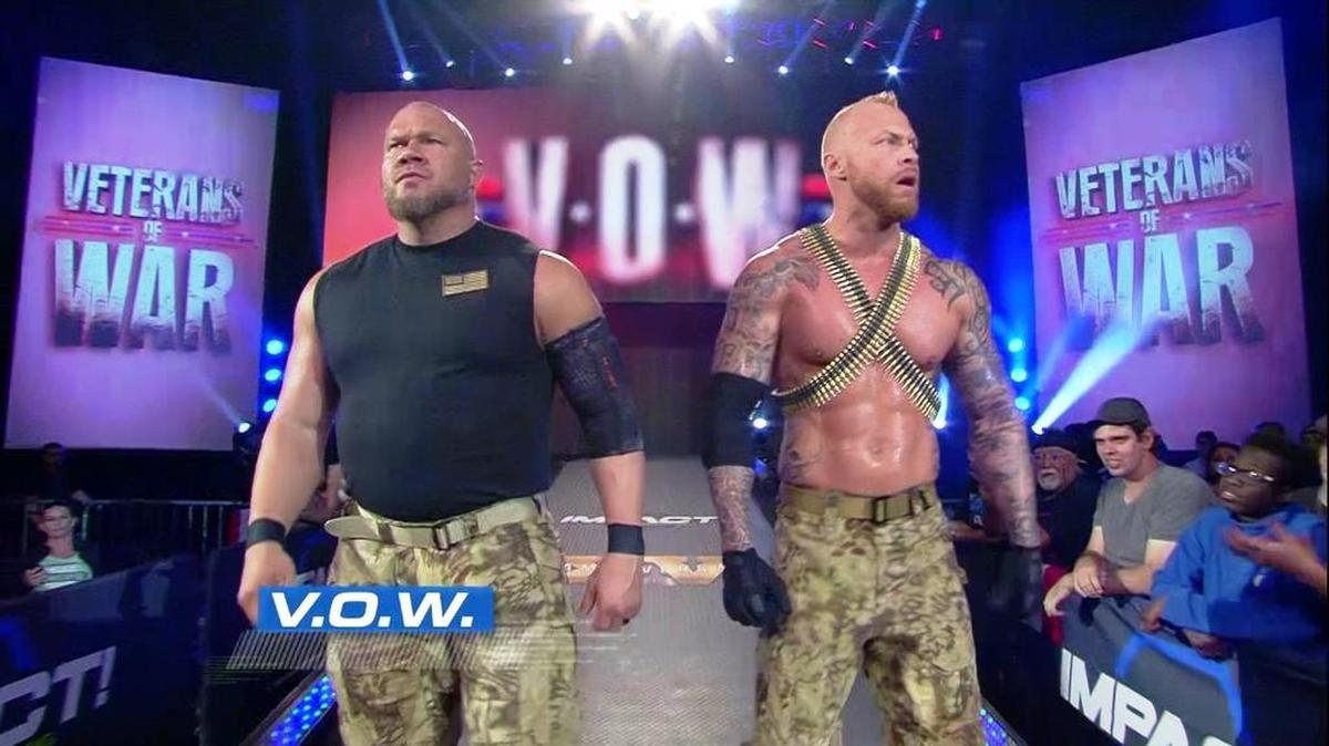 To celebrate Memorial Day, IMPACT WRESTLING shared the personal military story of Anthony Mayweather (right), known as Mayweather, part of the Veterans Of War (VOW) tag team with Wilcox. Mayweather is formerly Crimson. Impact Wrestling is 8 p.m. ET Thursdays on Pop TV.