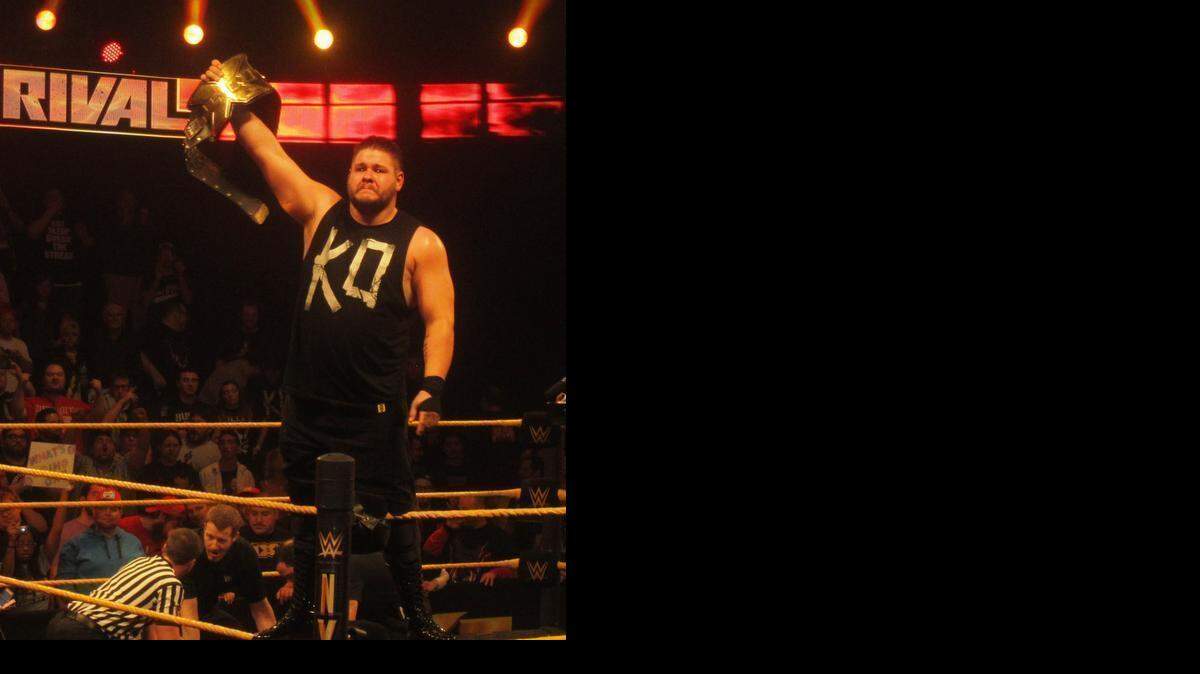 
An emotional Kevin Owens looks at his proud parents and son after winning the WWE NXT title over longtime friend Sami Zayn in the main event of WWE NXT TakeOver: Rival on Wednesday, Feb. 11 live on WWE Network from Full Sail Live at Full Sail University in Winter Park, near Orlando. 
