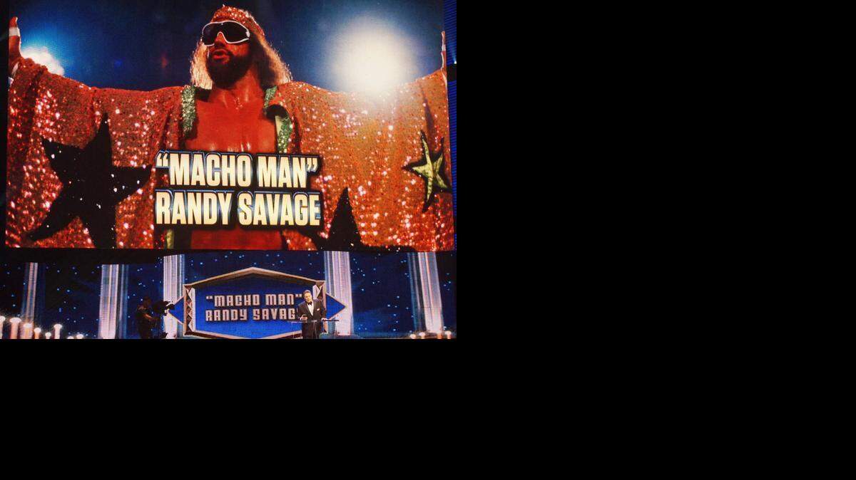 
Lanny Poffo inducting his brother "Macho Man" Randy Savage into the WWE Hall of Fame on Saturday, March 28 at the SAP Center in San Jose, Calif.
