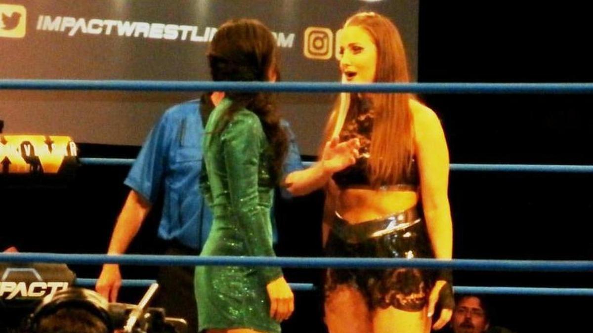 TNA Hall of Famer Gail Kim (left) is one of the challengers for Sienna’s Knockouts title during Impact Wrestling’s Bound for Glory PPV on Sunday, Nov. 5 from Kim’s native Canada.