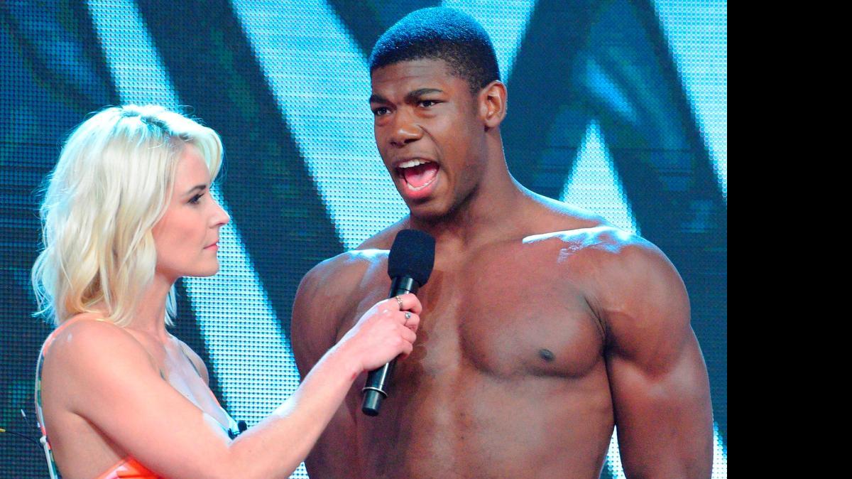 
Patrick Clark Jr. being interviewed by Renee Young during ‘WWE Tough Enough’ on Tuesday, July 21 on the USA Network from the Full Sail University Studio in Winter Park, near Orlando.

