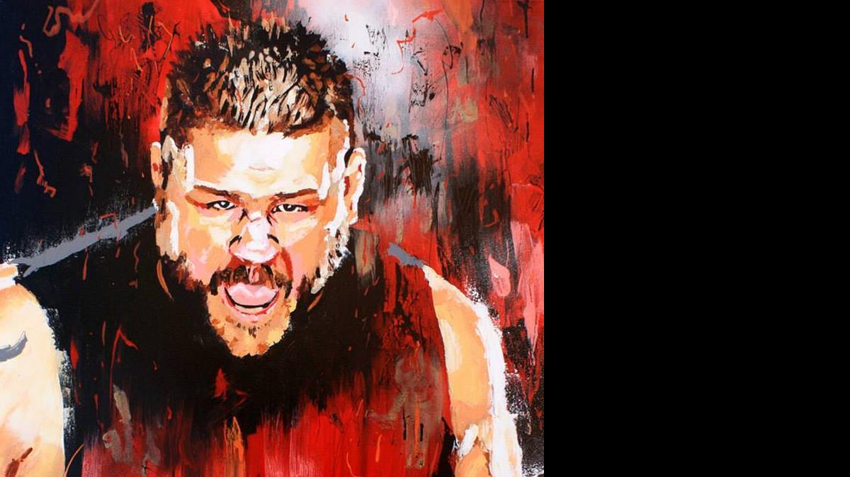 
Artist Rob Schamberger captures WWE NXT champ Kevin Owens on another canvas. Owens will defend his NXT title against Finn Bálor on Saturday, July 4 in Japan. The match will be broadcast live from Tokyo’s Sumo Hall on WWE Network as part of The Beast in The East: Live From Tokyo, an exclusive special also featuring Brock Lesnar's first match since WrestleMania, John Cena, Chris Jericho and more.
