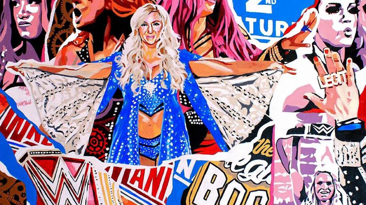 Rob Schamberger’s latest painting features Sasha Banks, Charlotte, Becky Lynch and the new WWE women’s title.