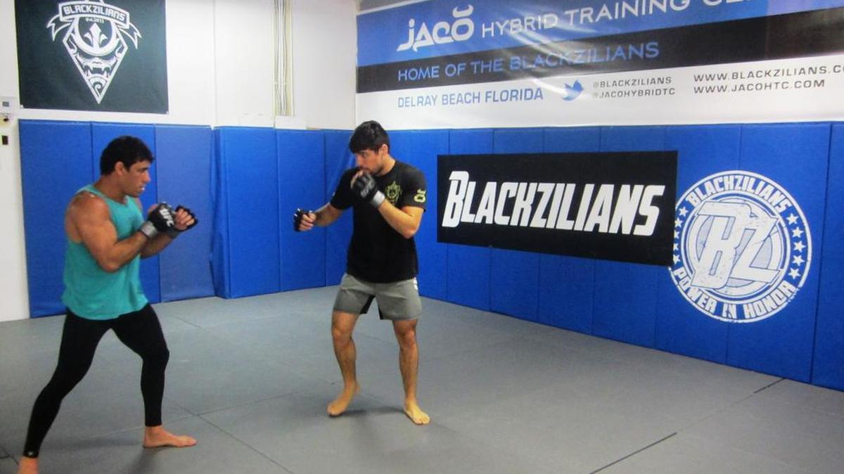 UFC fighter Vicente Luque (right) of the Blackzilians will face Hayder Hassan of rival American Top Team during UFC Fight Night on Saturday, Dec. 19 on FOX from the Amway Center in Orlando. Working with Luiz Buscape Firmino on various skills, Luque trains at the JACO Hybrid Training Center in (South Florida) Boca Raton.