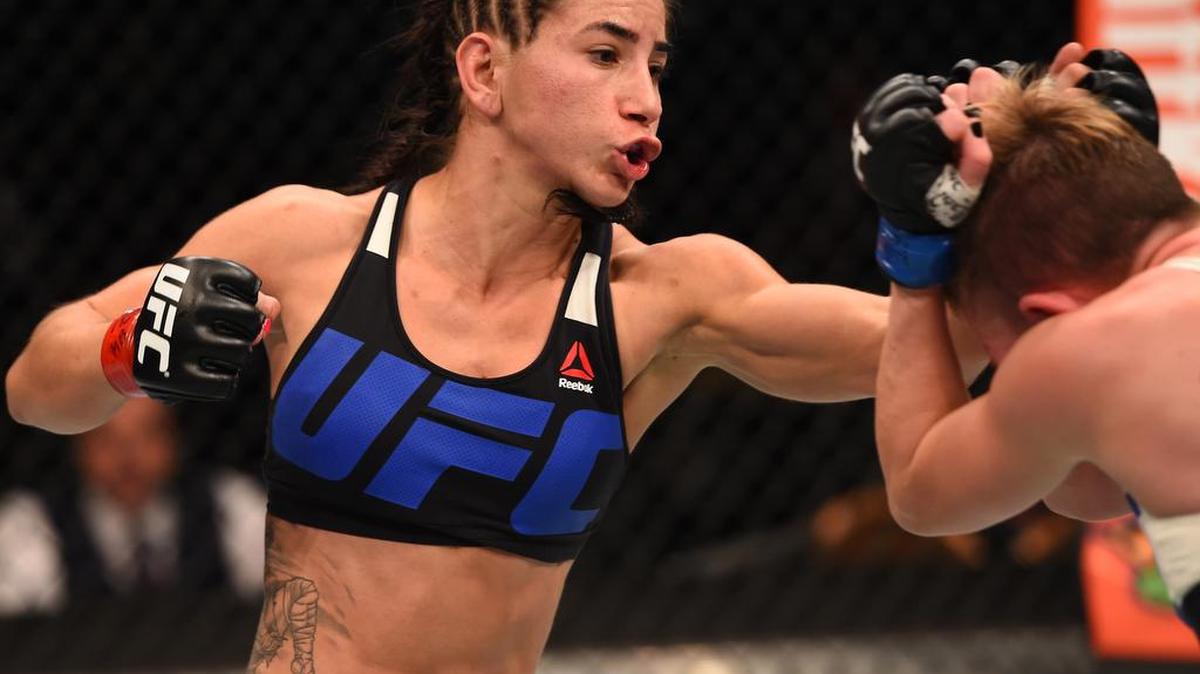 Tecia The Tiny Tornado Torres punches Jocelyn Jones-Lybarger in their women’s strawweight bout during UFC 194 inside MGM Grand Garden Arena on Dec. 12, 2015 in Las Vegas. Torres (7-1) fights Bec Rawlings (7-5) at UFC Fight Night Houston on Saturday, Feb. 4 at the Toyota Center.