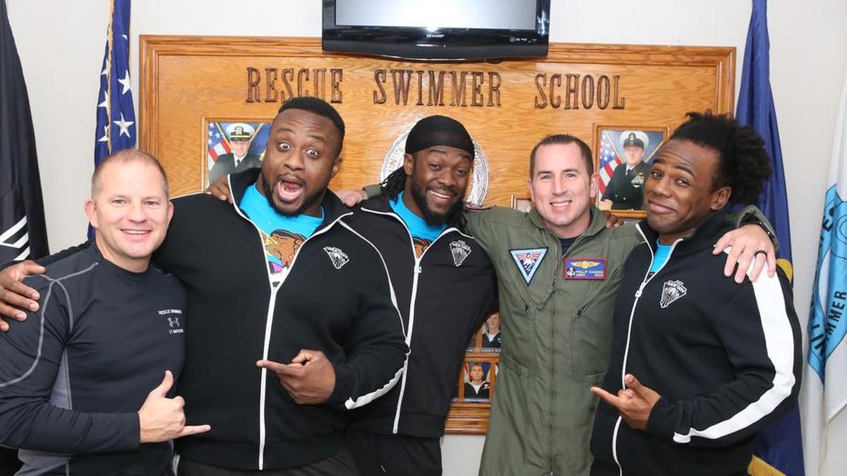 WWE Divas and Superstars -- including The New Day (Big E, Kofi Kingston, Xavier Woods) -- participated in the 13th annual WWE Tribute to the Troops with visits to military personnel and their families stationed at the Jacksonville Naval Air Station, Naval Station Mayport and Kings Bay Naval Submarine Base before performing at the Veterans Memorial Arena in Jacksonville, Fla. Tribute to the Troops will air on USA Network as part of WWE Week on Wednesday, Dec. 23 from 8-10 p.m. ET.