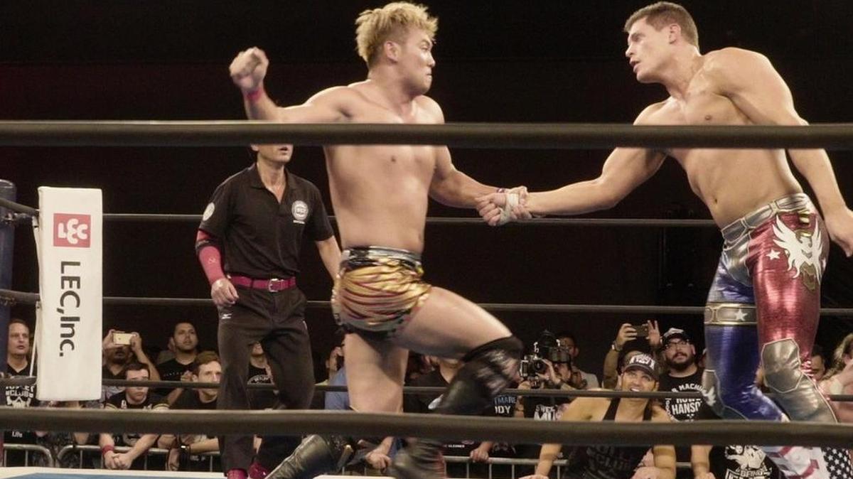 IWGP Heavyweight Champion Kazuchika Okada successfully defended his title against ROH World Champion The American Nightmare Cody in the main event of New Japan Pro Wrestling’s first U.S. event—the G1 Special In The USA—live Saturday, July 1 on AXS TV from the Long Beach Convention Center in Long Beach, Calif.