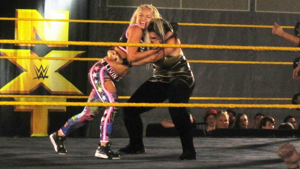 Liv Morgan headlocks Sage Beckett (Andrea) during a WWE NXT show at the Havert L. Fenn Center in Fort Pierce. NXT returns to the Havert L. Fenn Center on Saturday, July 29.