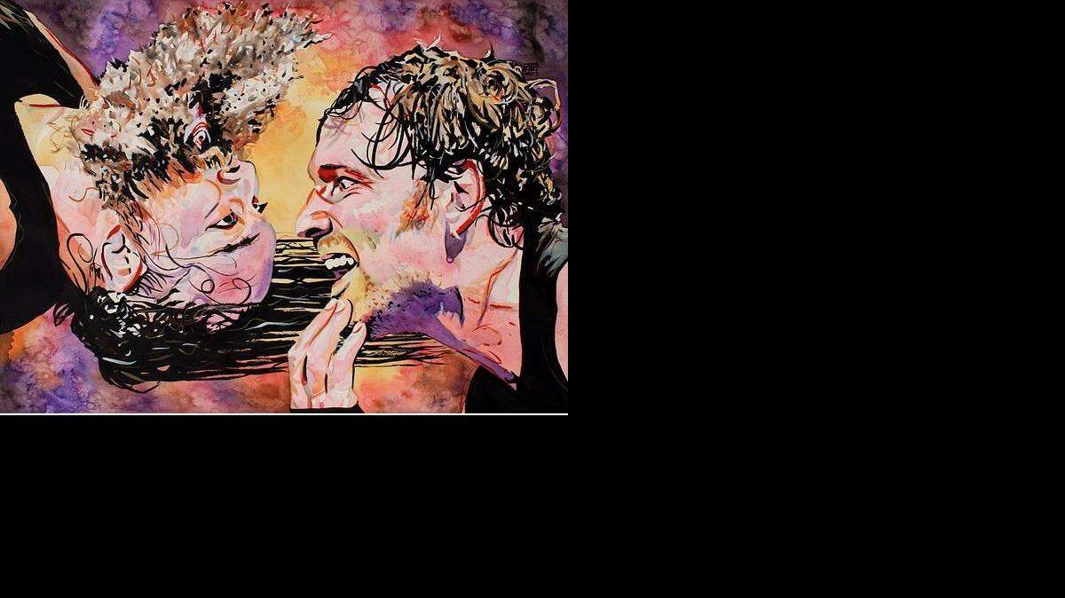 
Artist Rob Schamberger captures WWE superstars Bray Wyatt and Dean Ambrose on another canvas.
