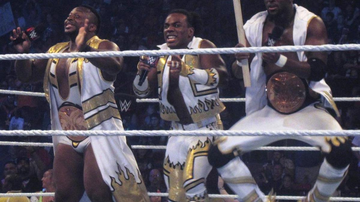 WWE tag team champs The New Day (Big E, Xavier Woods, Kofi Kingston) hope to see no tables before, during or after its title match against The Dudley Boyz (Bubba Ray and D-Von) at WWE’s Hell in a Cell on Sunday, Oct. 25 from the Staples Center in Los Angeles.