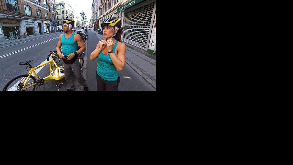 
“Thinly Sliced Anchovies”--In Detour B, TNA wrestlers Robbie (left) and Brooke must decorate and deliver a wedding cake via Bullitt Bike in Copenhagen, Denmark on The Amazing Race, which airs 8 p.m. EST Fridays on CBS.
