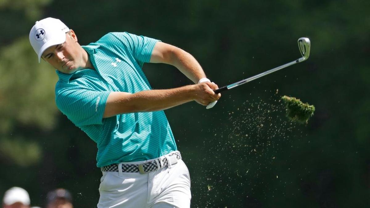 Jordan Spieth tees off on the 12th hole during the first round of the Masters golf tournament Thurs., April 7, 2016, in Augusta, Ga.