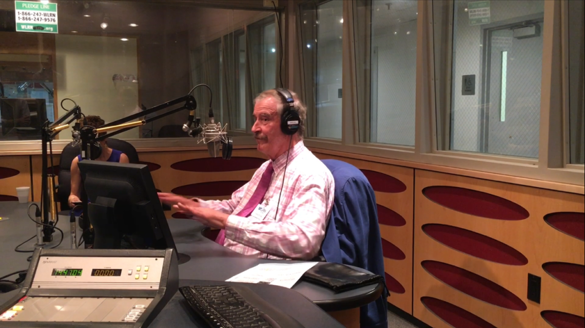 Former Mexican President Vicente Fox speaking at the WLRN studios Wednesday.