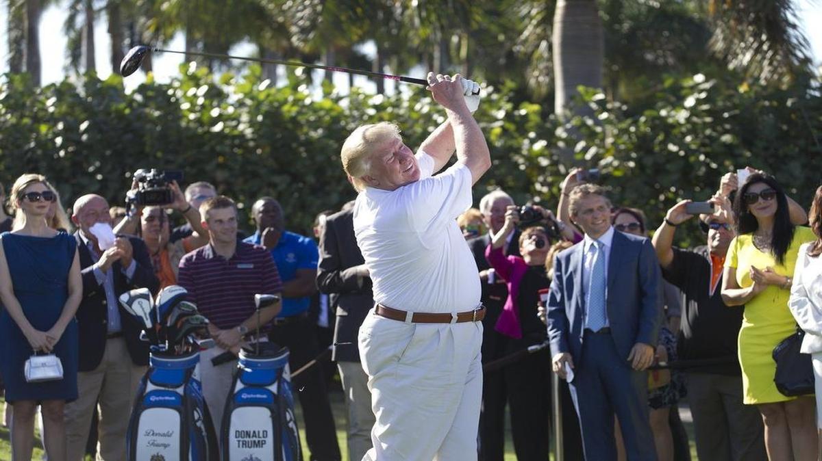 Donald Trump hits the first tee shot of the revamped Trump Doral course in 2014. He is expected to attend in 2016, as well.