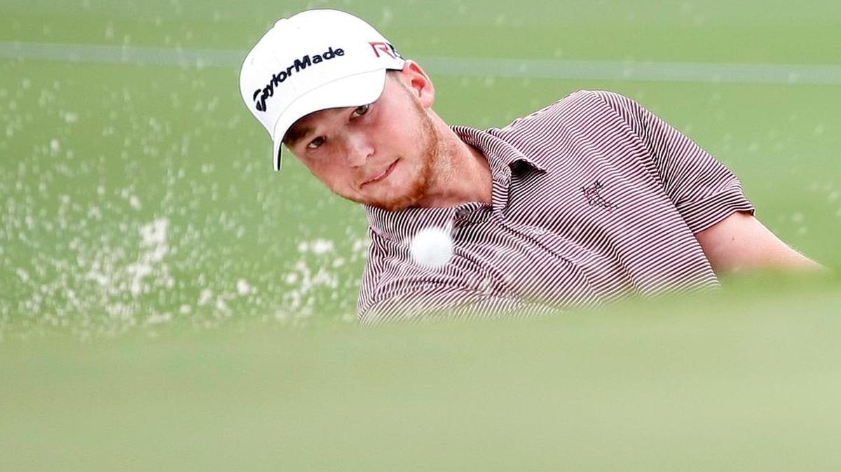 Daniel Berger hits from the bunker on the sixth hole during the Crowne Plaza Invitational at Colonial in Fort Worth on Thursday, May 21, 2015.
