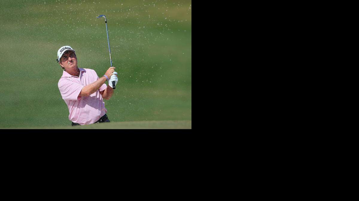 
BOCA RATON, FL - FEBRUARY 06: Gene Sauers hits a shot from a bunker during the first round of the Allianz Championship held at The Old Course at Broken Sound on February 6, 2015 in Boca Raton, Florida.
