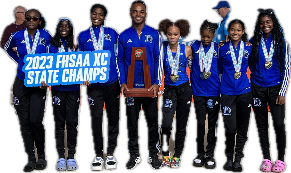 The Dillard girls’ cross-country team celebrated its first ever state championship on Friday morning at Apalachee Regional Park in Tallahassee, Fla.