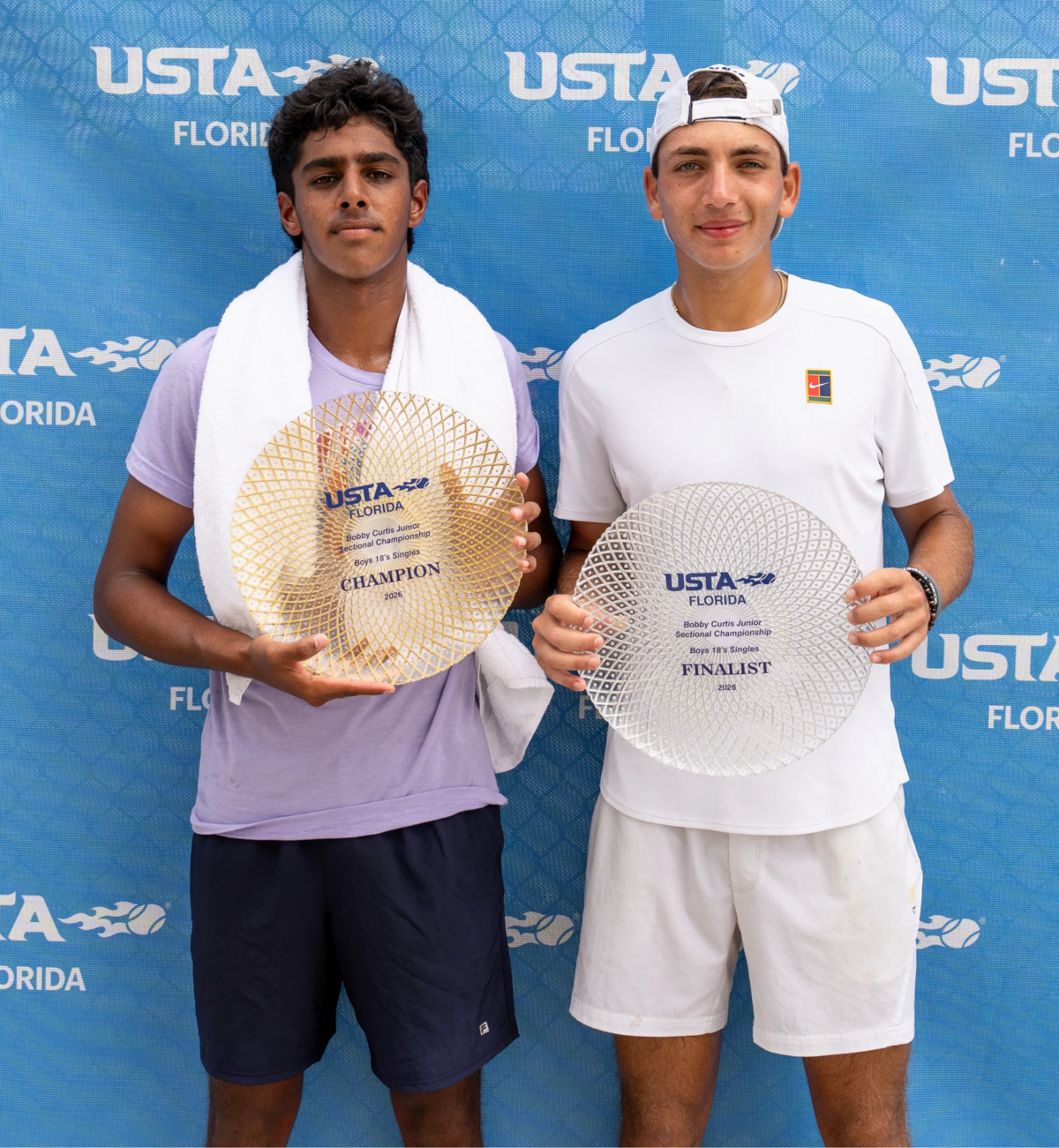 USTA Florida Bobby Curtis Junior Boys 18s State Champion Dhakshish Aryan (left) and Runner-Up Max Freedman.