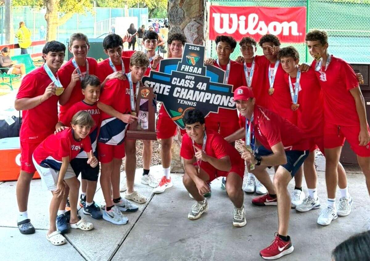The state champion Doral Academy boys’ tennis team.