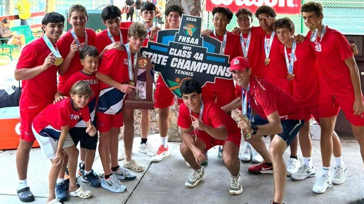 The state champion Doral Academy boys’ tennis team.