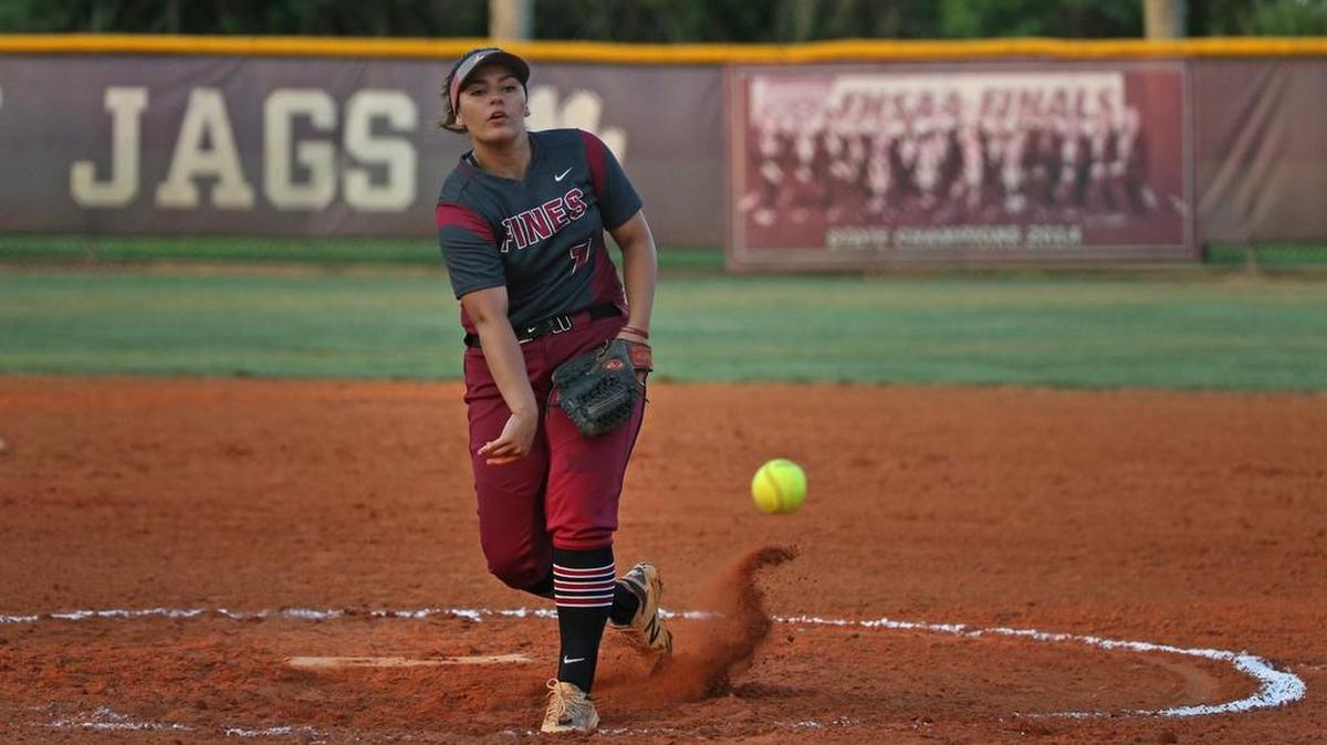 Pines Charter pitcher Eliza Gonzalez tossed a complete game, giving up five hits and striking out 11 on Tuesday