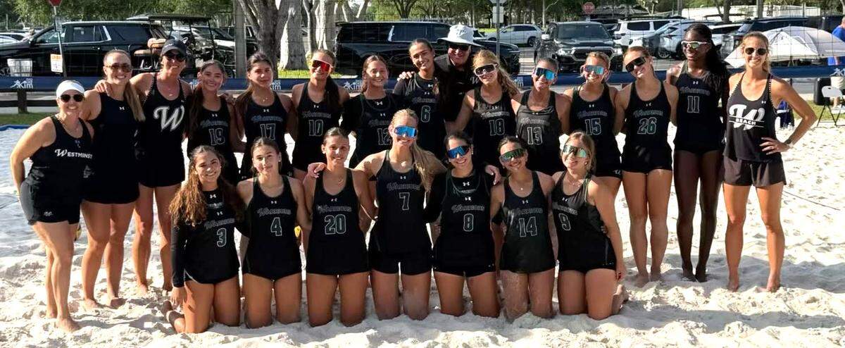 The state semifinalist and region champion Westminster Christian beach volleyball team.
