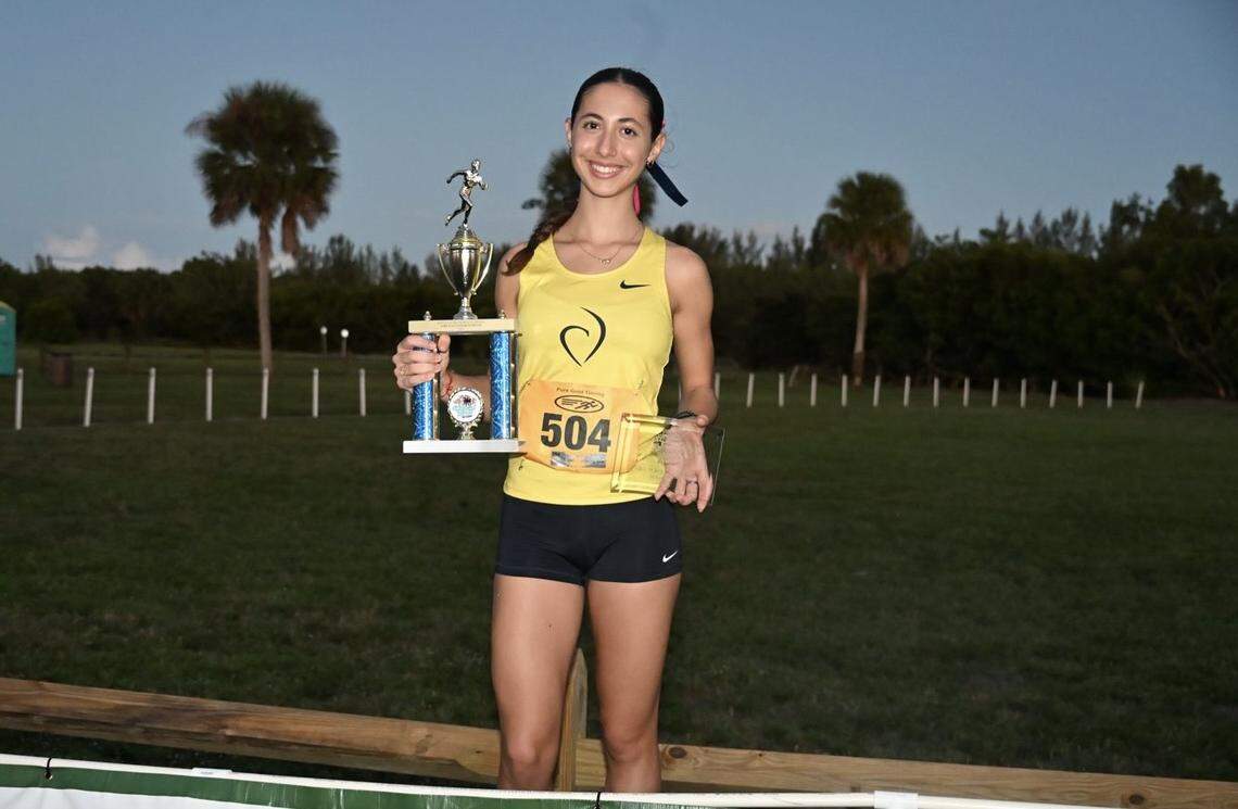 Daniela Hernandez of the Carrollton girls’ cross-country team won the girls’ 1A-2A title during the Spanish River Invitational in Boca Raton.