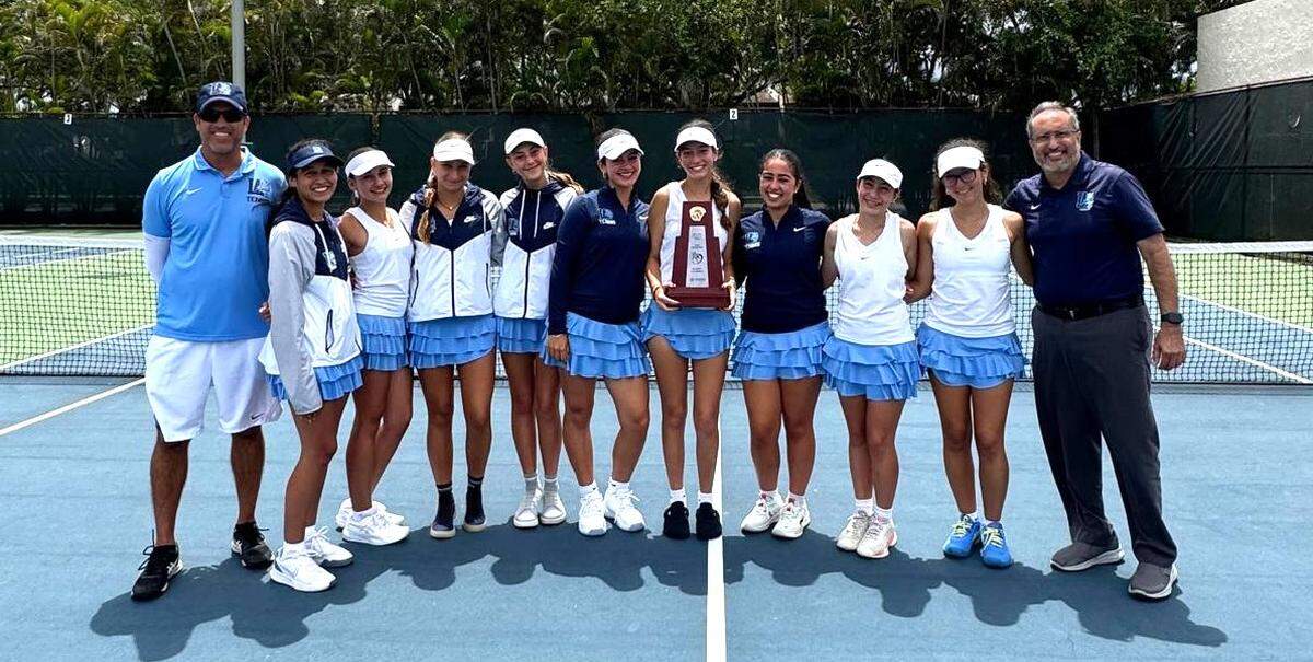 The district champion Lourdes girls’ tennis team.