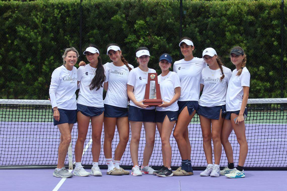 The district champion Gulliver Prep girls’ tennis team.
