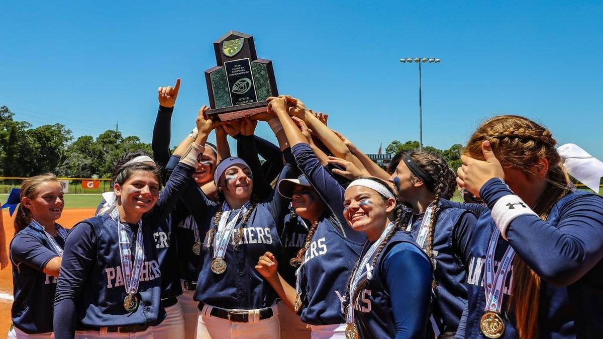 Coral Springs Charter’s softball team celebrates their 9-2 win over Bayshore at the FHSAA Class 5A state championship game played at Historic Dodgertown in Vero Beach, FL, on Sat., May 7, 2016.