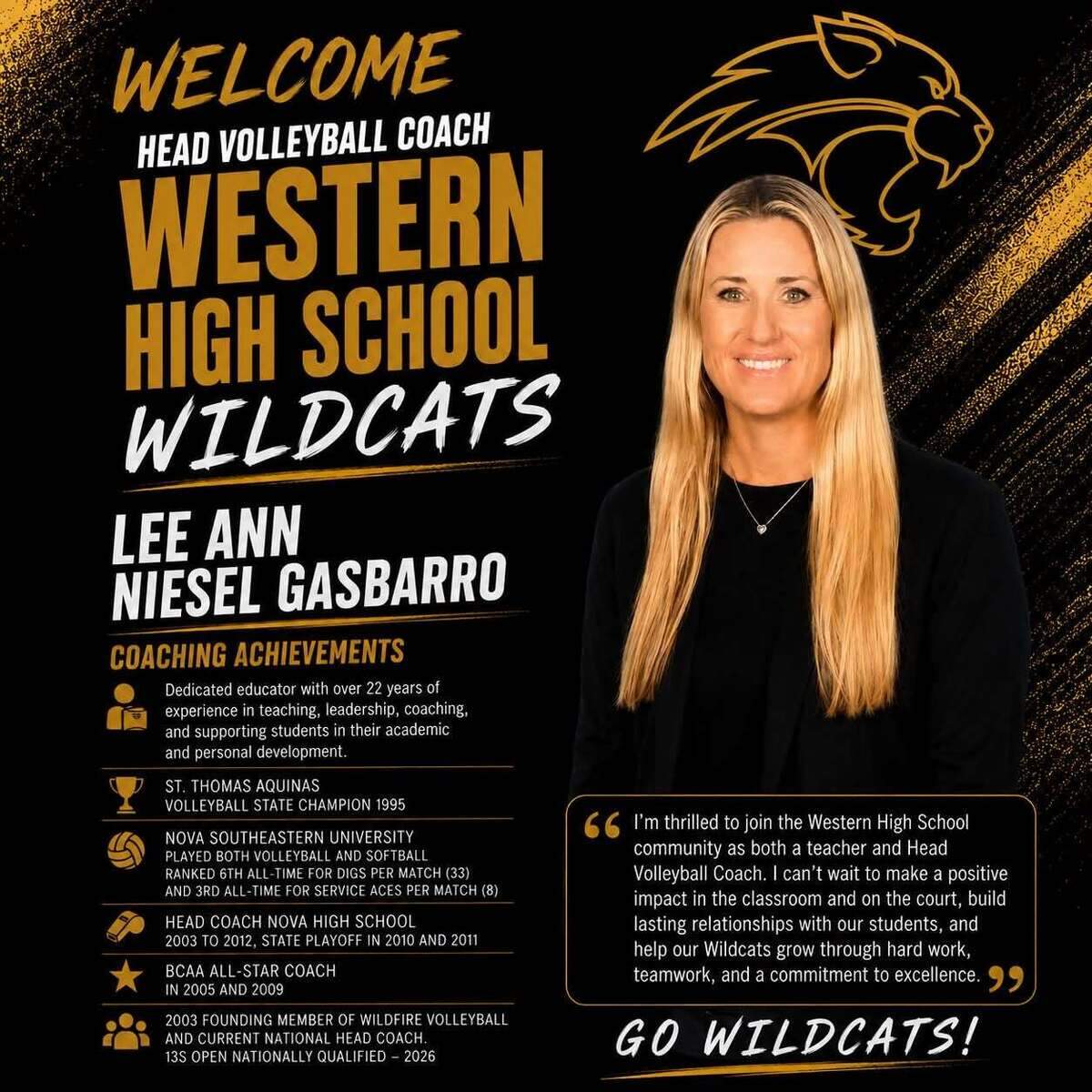 Lee Ann Niesel Gasbarro is the new girls’ volleyball coach at Western High School.