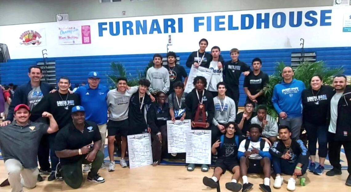 The Region 4-3A champion South Dade boys’ wrestling team.