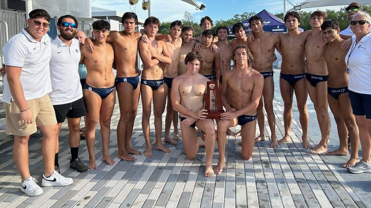 The district champion Gulliver Prep boys’ water polo team.