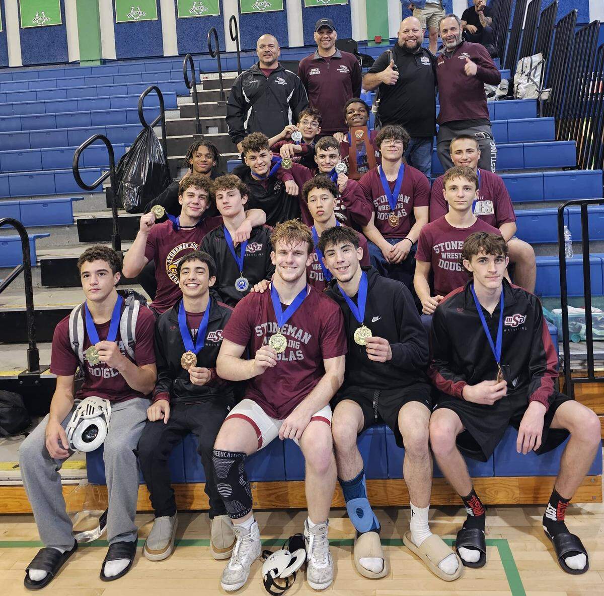 The district champion Stoneman Douglas boys’ wrestling team.