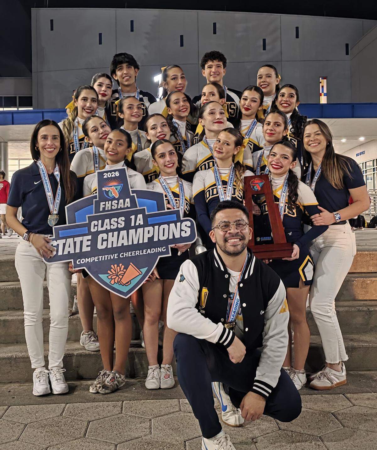 The state champion and region runner-up Downtown Doral competitive cheerleading team.