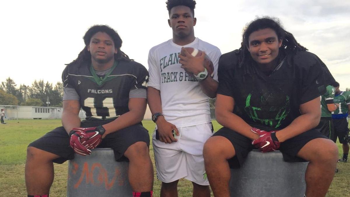 Flanagan’s Big Three: Linebacker Devin Bush Jr., safety Josh Metellus (Michigan commitment) and linebacker Devin Gil (Michigan commitment) have led a stout Falcons defense this season.