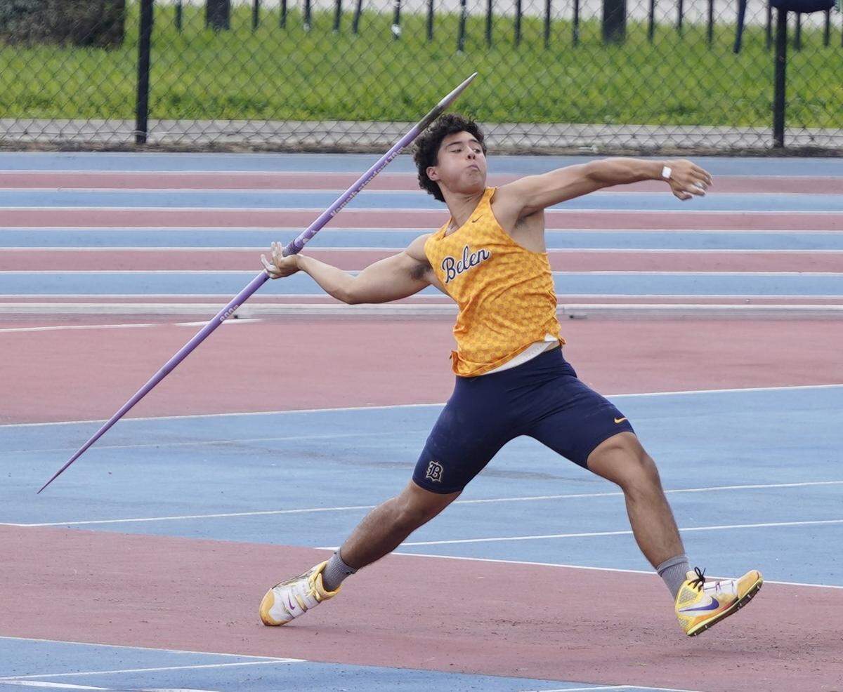 Jaime Saavedra of the Belen Jesuit boys’ track & field team won the region title in the javelin.