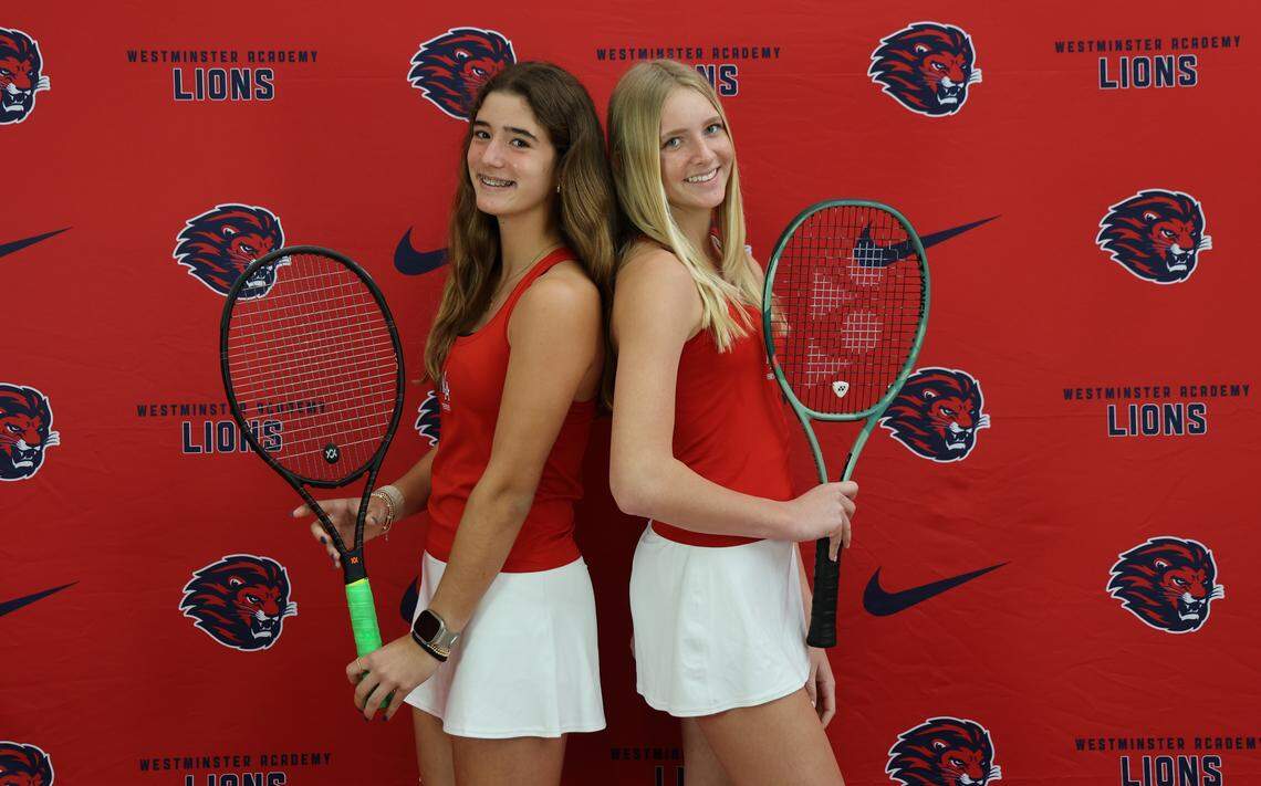 Alexandra Siegle (left) and Lexie Bursa of the Westminster Academy girls’ tennis team are state-bound.