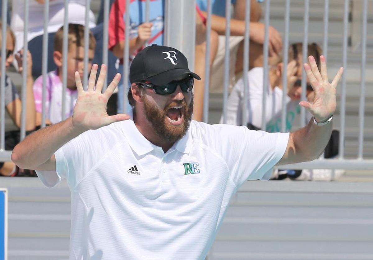 Ranson Everglades coach Eric Lefebvre screams from pool side as they play Winter Park in the FHSAA Boy’s Finals Water Polo State Championships Saturday, April 8, 2017, in Miami.