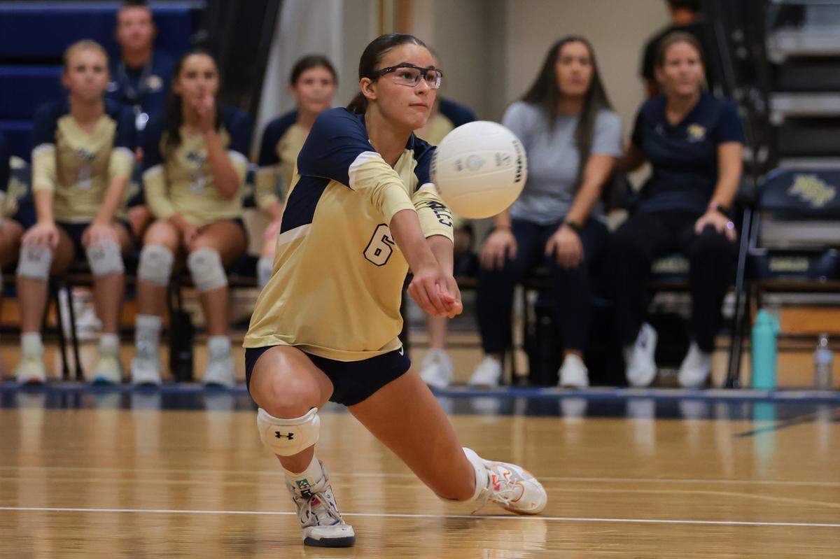 North Broward Prep opposite hitter Yasmin Dias Tonon (6) his the ball against Mater Lakes Academy during the first set of a Region 4-4A girls' volleyball regional final at North Broward Preparatory School in Coconut Creek, Florida, Wednesday, October 29, 2025.