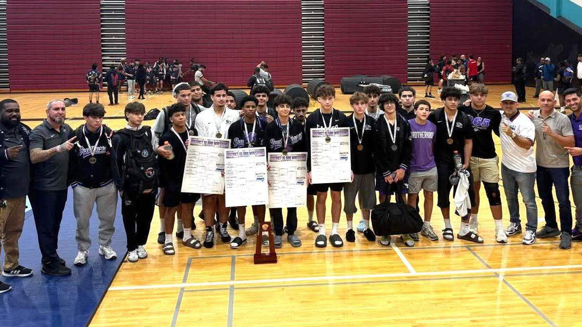 Southwest wins district wrestling title. South Dade third. Plus more district wrestling and spring sports