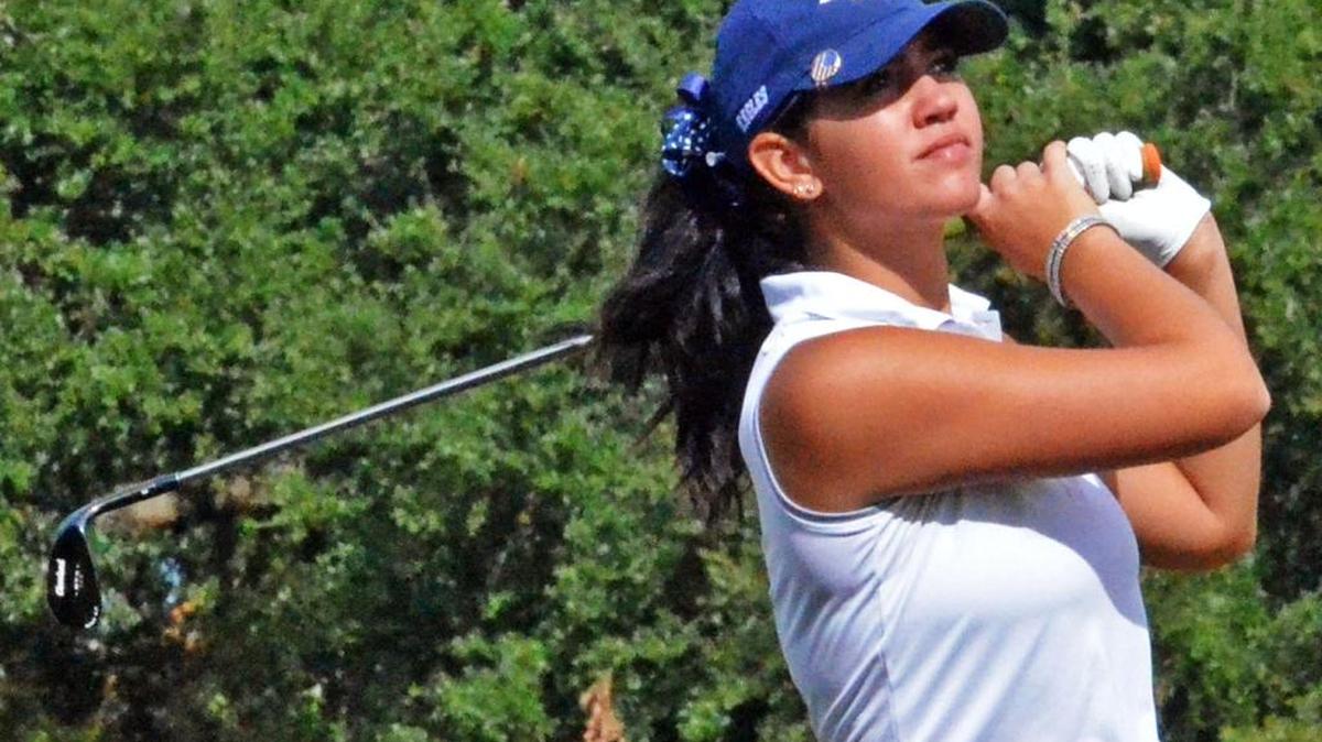 North Broward senior Hannah Leiner drives a shot down the 14th fairway during the first round of the Florida state Class 1A girls’ golf state championships in Howey-in-the-Hills.