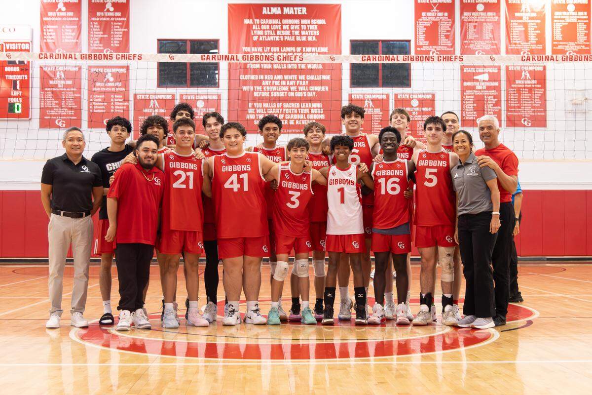 The region champion Cardinal Gibbons boys’ volleyball team.