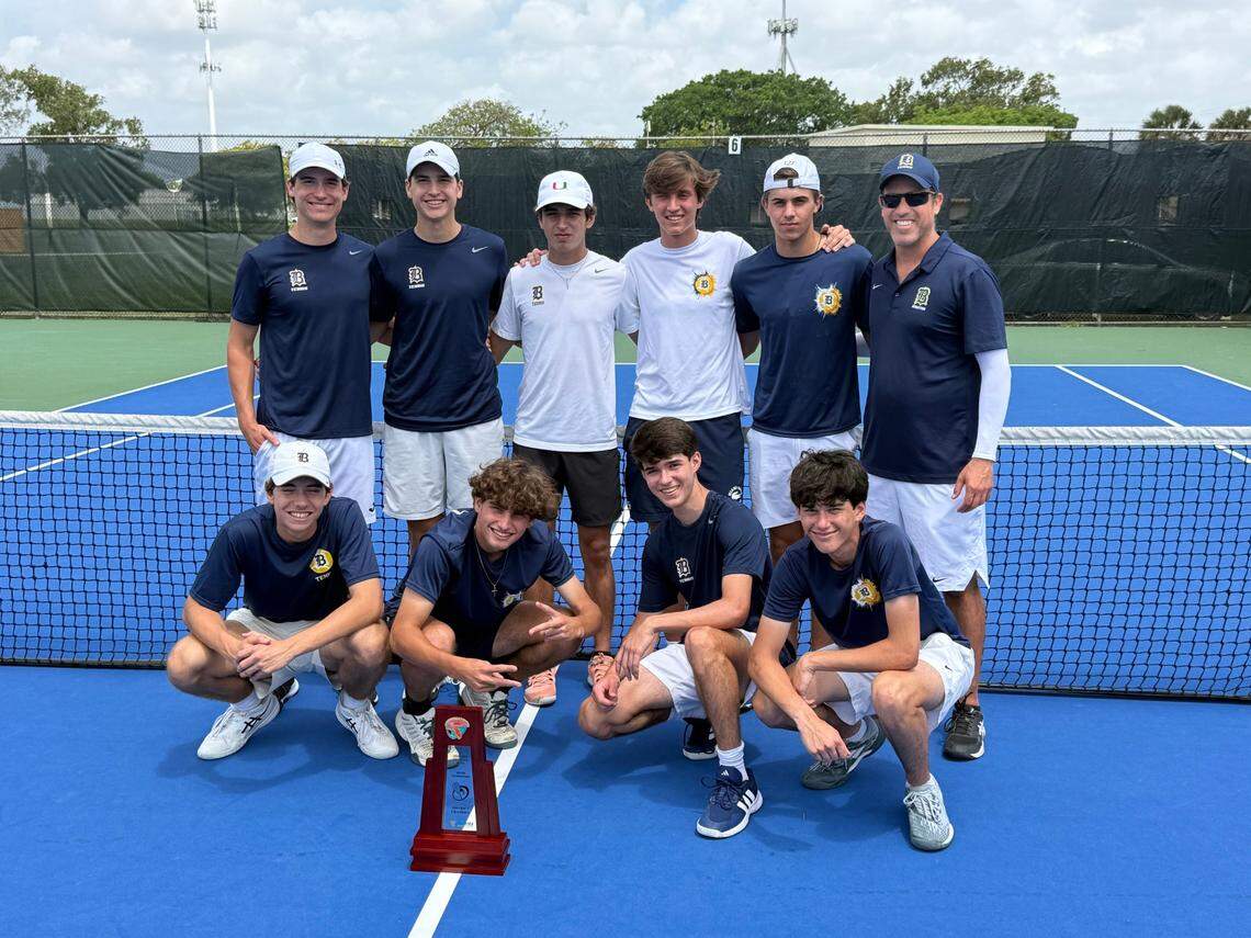 The district champion Belen Jesuit boys’ tennis team.