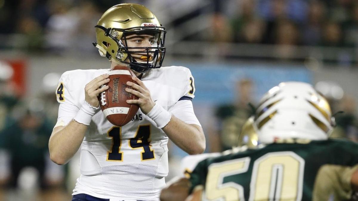 St. Thomas Aquinas quarterback Jake Allen and the Raiders take on No. 1 Bishop Gorman in Las Vegas on Friday night.