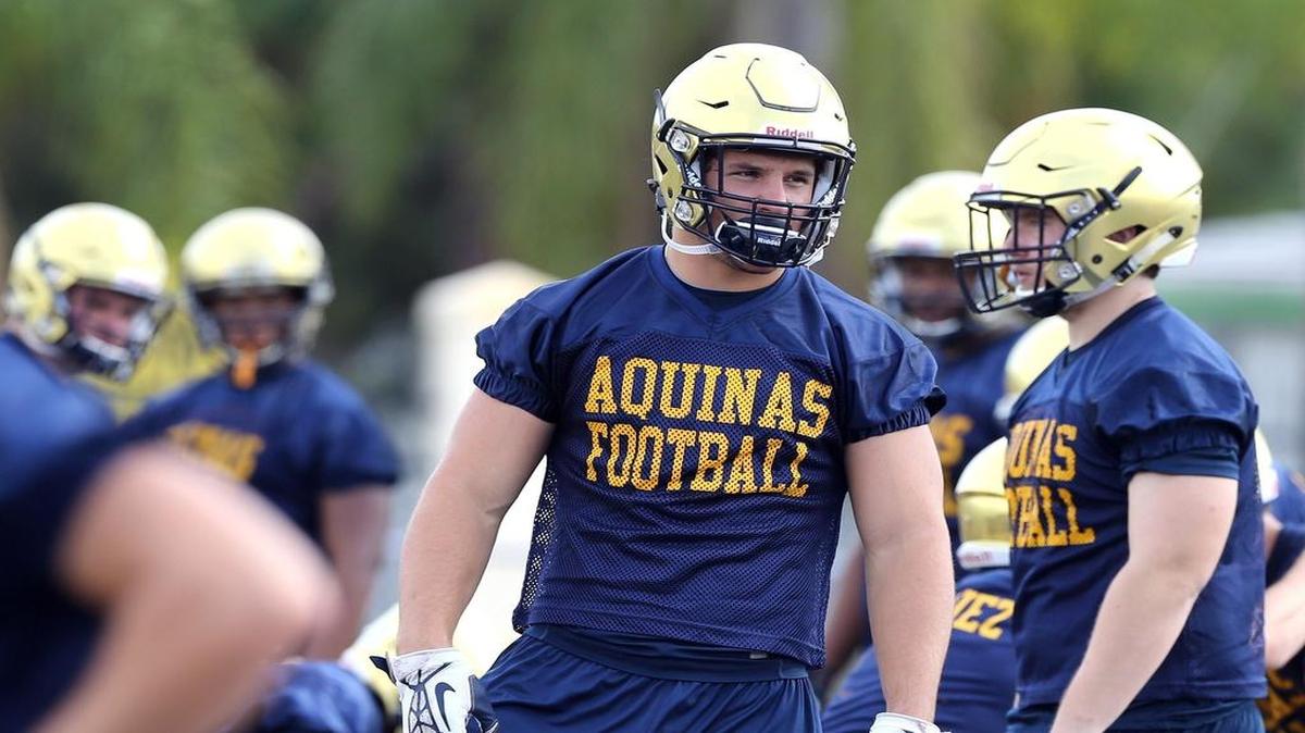 
St. Thomas Aquinas’ Nick Bosa practices on August 3, 2015.

