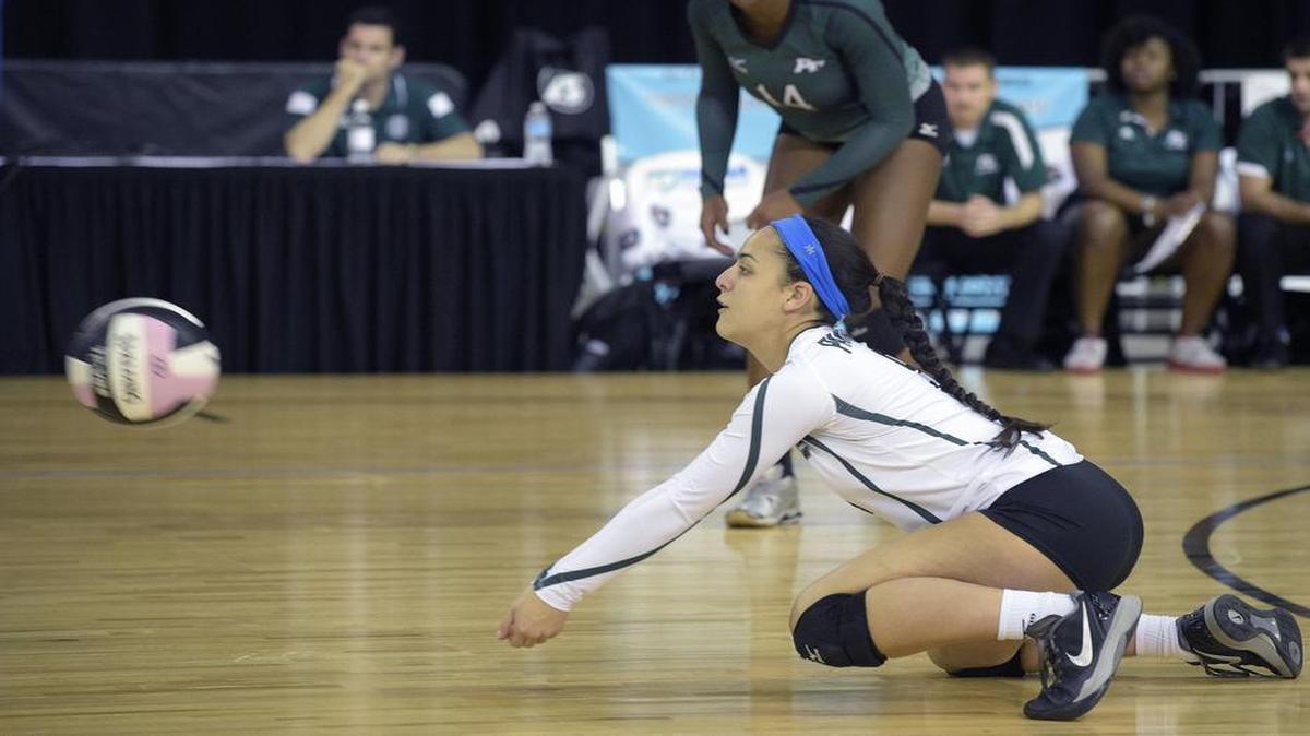 
Pine Crest's Sara Duque digs out a save during the first set of a high school championship volleyball match against P.K. Yonge at the FHSAA State Volleyball Finals in Kissimmee, Fla., Thursday, Nov. 13, 2014.
